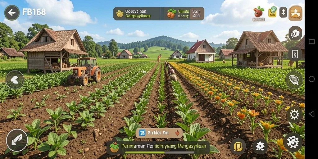 Screenshot gameplay FB168 menampilkan aktivitas pertanian yang menarik.