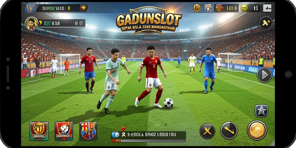 Tampilan gameplay GADUNSLOT yang mendebarkan dalam pertandingan sepak bola.