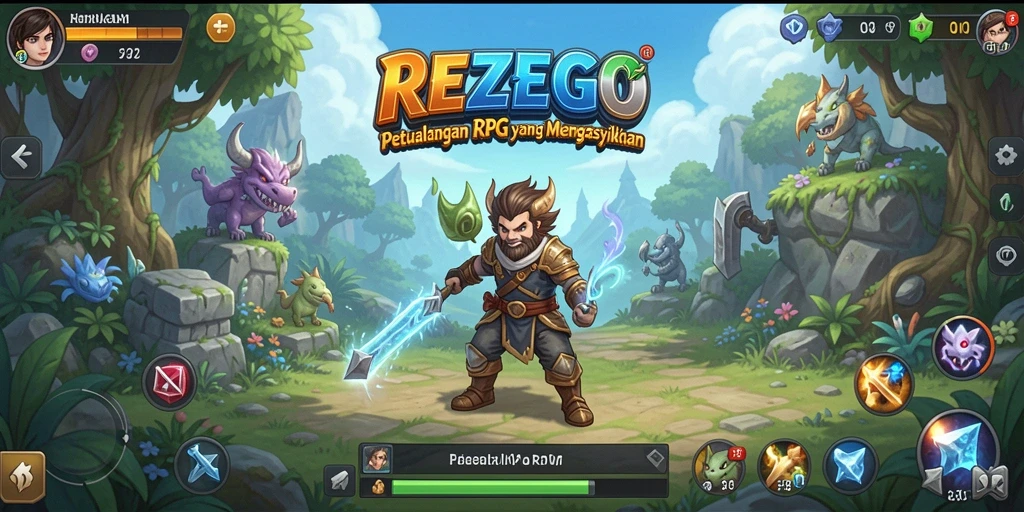 Screenshot gameplay REZEGO menampilkan aksi seru di dunia RPG.