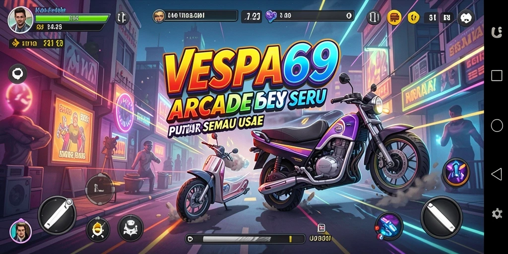 Tampilan permainan Arcade yang seru dan menggembirakan.